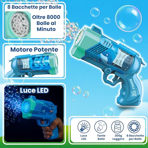 Blubbel LED Soap Shooter, Games Gun, Automatic Machine, Bubble Gun, Air Cannon, Wedding Toy, Summer Gift Children, 120 ml Liquid Included