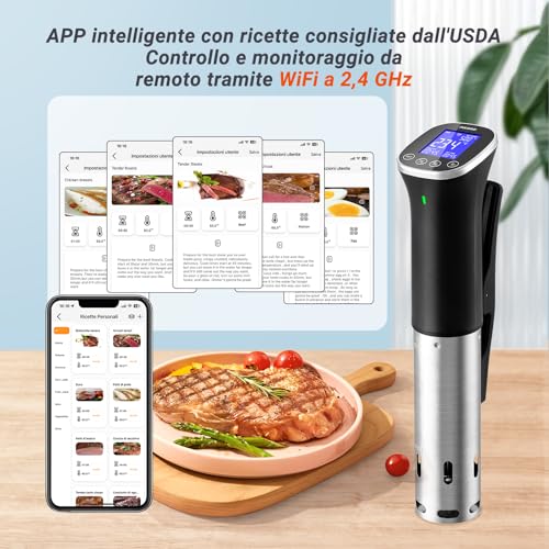 INKBIRD Wifi Sous Vide Roner, WLAN Professional Roner Kitchen, 0-90°C Low Temperature Cooking and Timer | Recipes APP, LCD, 1000W, IPX7 Waterproof, ±0.1°C Precise and Constant Temperature, ISV-300W