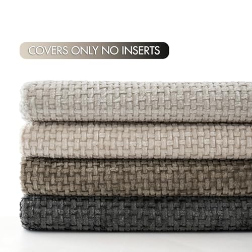 Chenille Throw Pillow Covers with Zipper, Soft Neutral Decorative Cushion Covers for Sofa, Couch, Bedroom, Living Room, Farmhouse Boho Modern Home Decor, Machine Washable（4 pcs）