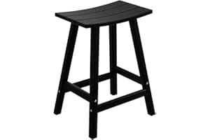 WO WESTIN OUTDOOR WO Home Furniture Saddle Stool 24"-Inch Adirondack HDPE Backless Patio Kitchen Counter Stool Seat (Black)