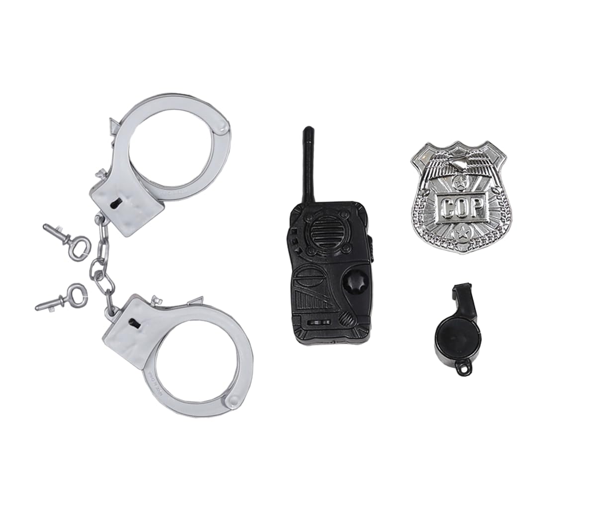 Matissa & Dad Kids Police Accessories Police Handcuff set with keys badge Kids Walkie Talkie whistle Children's Role Play accessory Set Boys Girls (Toys Only)