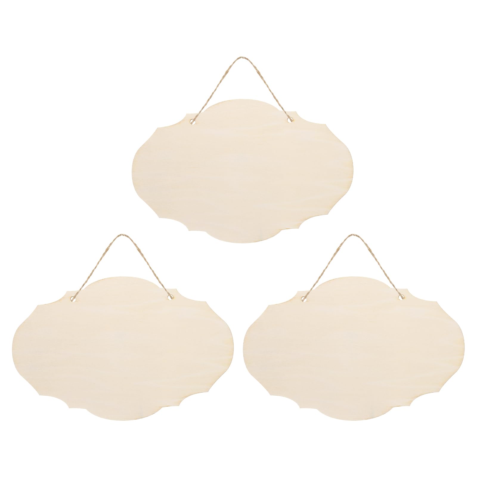 PATIKIL Unfinished Wood Sign, 3Pcs Blank Hanging Wooden Plaque DIY Craft Project for Door Hanger Painting Wall Art Wreaths Decorative, Style 1