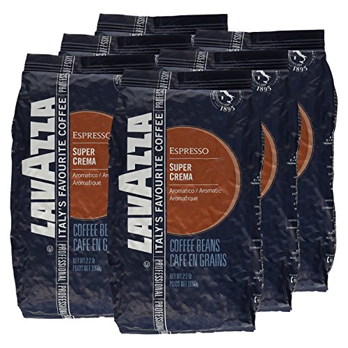 Lavazza Kaffee Espresso Super Crema, ganze Bohnen, Bohnenkaffee (6 x 1kg Packung)