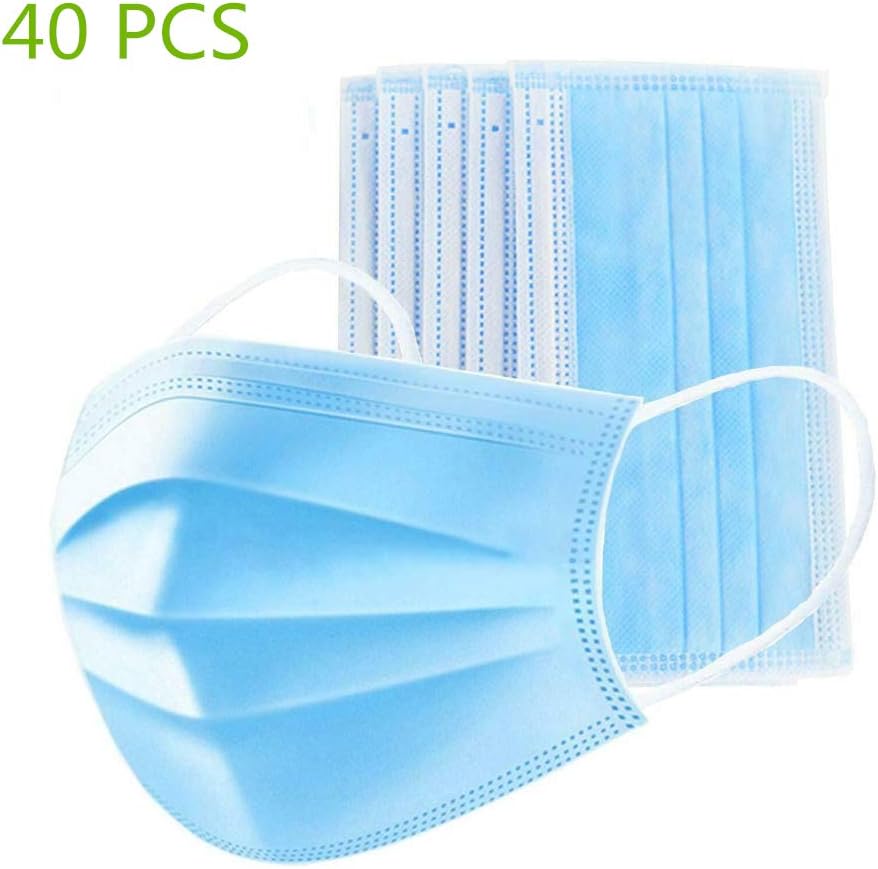 Aisence 40 Pieces 3-Layer Disposable Face Ma-sk Adult Anti-fog Haze Dustproof Non-Woven Fabrics Ma-sk