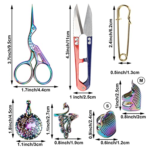 GYGYL Embroidery Scissors Kits, Vintage Scissors, Sewing Small Snips, Thimble, Safety Pins, Thread Cutter, Crochet Ring, Complete Sewing Kit for Embroidery, Needlework (Colorful)