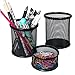 JPSOR 4 Packs Mesh Pencil Holder and Paper Clip Holder, Metal Black Pen Cups Paper Clips Organizer for Desk Office and School