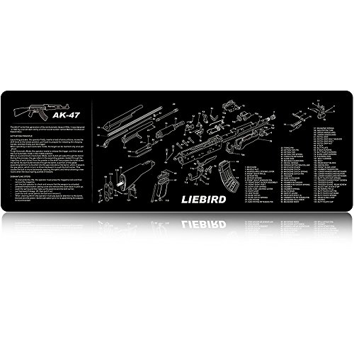 AK47 Gun Cleaning Mat with Exploded Gun Parts Print,Black Mat 12" X 36" LIEBIRD (AK - 47)