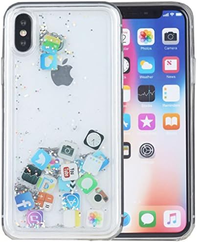 iPhone Xs Max Case, iYCK Hard Back Panel and Soft Rubber TPU Bumper Flowing Floating Liquid Infused Quicksand Bling Glitter Sparkle Protective Case Cover for Apple iPhone Xs Max 6.5inch 2018 - App