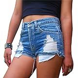 Women's Juniors Distressed Cut Off Ripped Jean Shorts High Waisted Denim Shorts (S, Denim Blue)