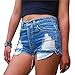 Women's Juniors Distressed Cut Off Ripped Jean Shorts High Waisted Denim Shorts (S, Denim Blue)