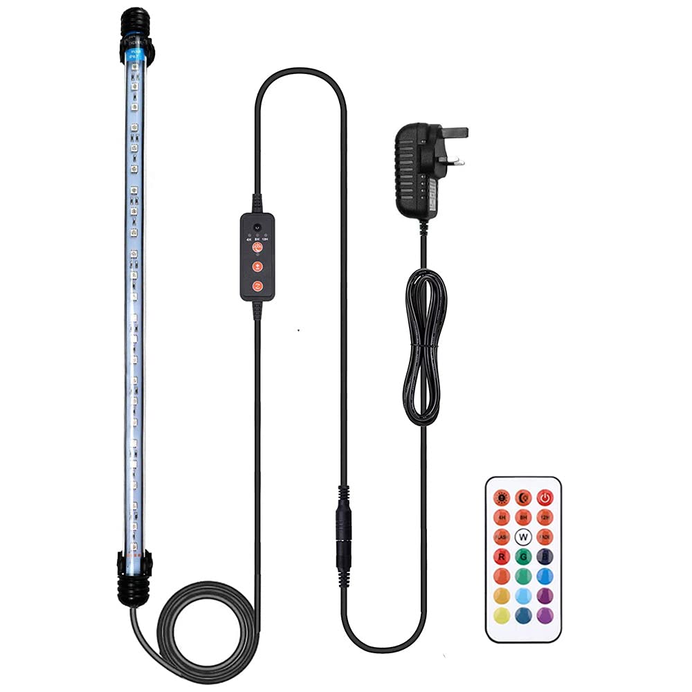 VARMHUS LED Aquarium Lighting, Lamp with Remote Controller - Custom Adjusts 13 Colors, Submersible Fish Tank Light with Simple Aquarium Timer for Sunrise and Sunset (48cm, RGB)