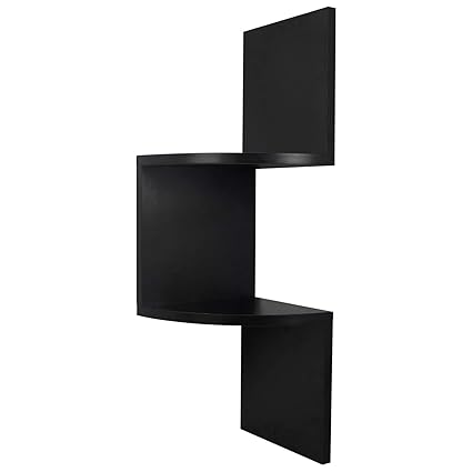 Black Americanflat 2 Tier Corner Wall Shelf