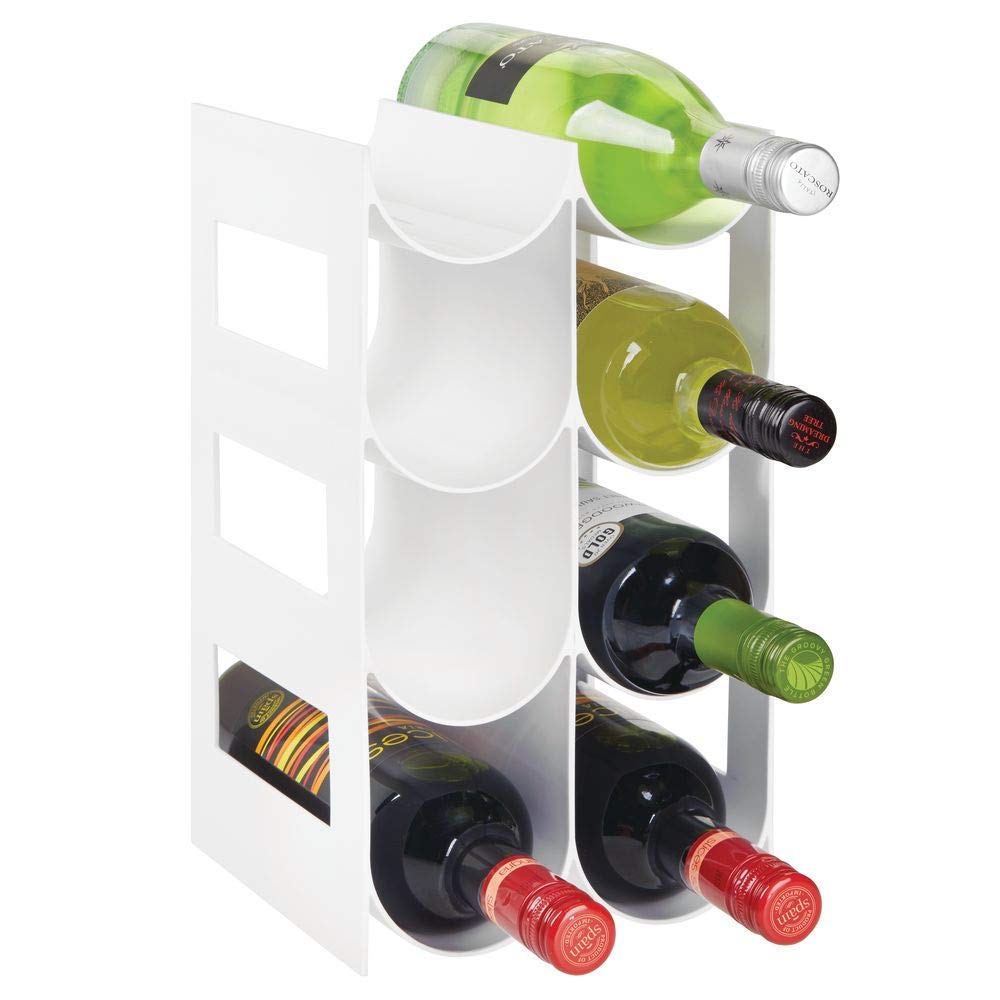 mDesign Plastic Free-Standing Water Bottle and Wine Rack Storage Organizer for Kitchen Countertops, Pantry, Fridge - BPA Free - 4 Tiers, Holds 8 Bottles - White