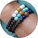 BE HERE NOW Set of 3 Boho Beaded Anxiety Bracelets for Women, Men, Kids | Braclets with Lapis Lazuli, Blue & White Howlites, Lavarock, Sandalwood. Gift Box. Gift Card + Extra Satin Bag