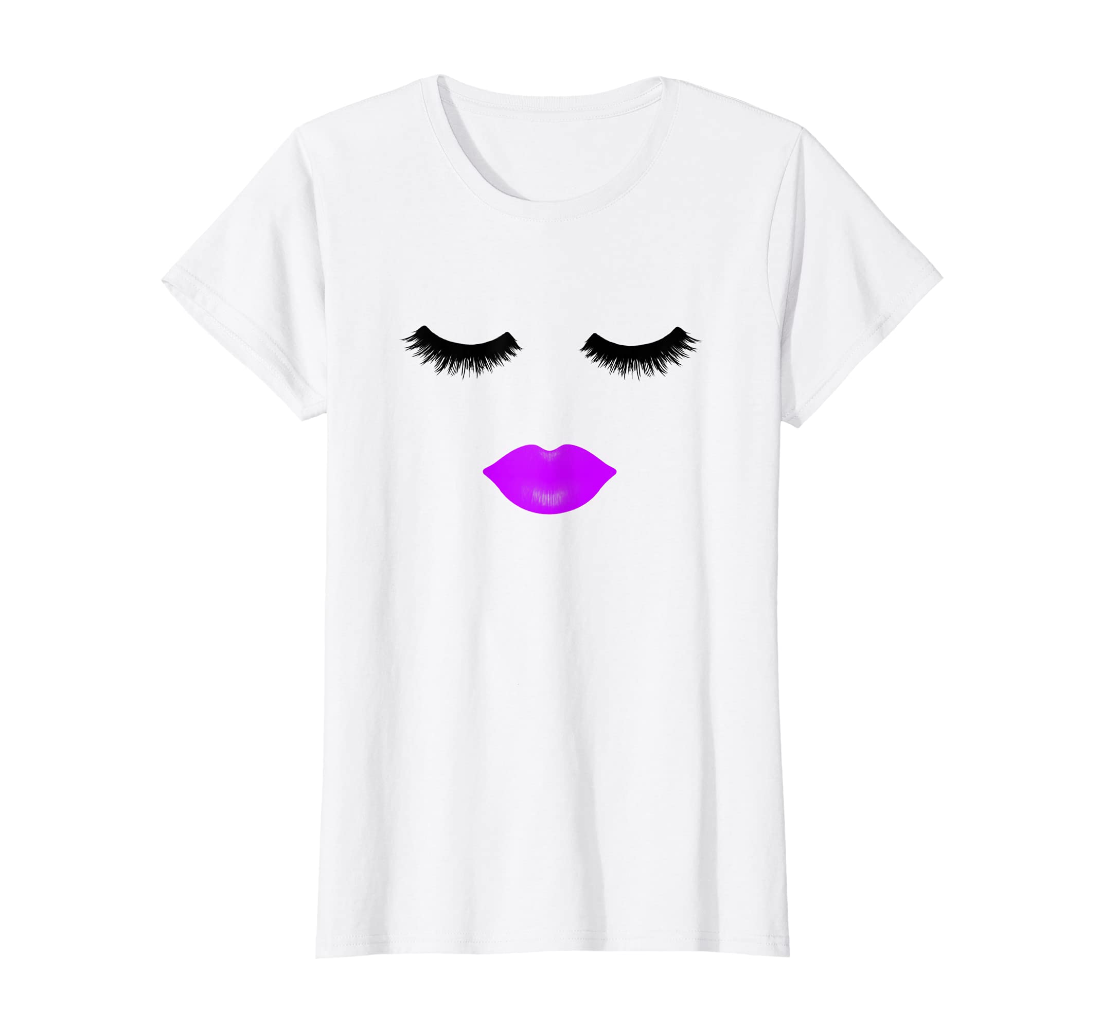 Womens Lips Eyelash Lipstick Eyelashes Purple Makeup Lovers Chic T-Shirt