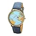 Luweki New Global Travel By Plane Map Women Dress Watch Denim Fabric Band Blue