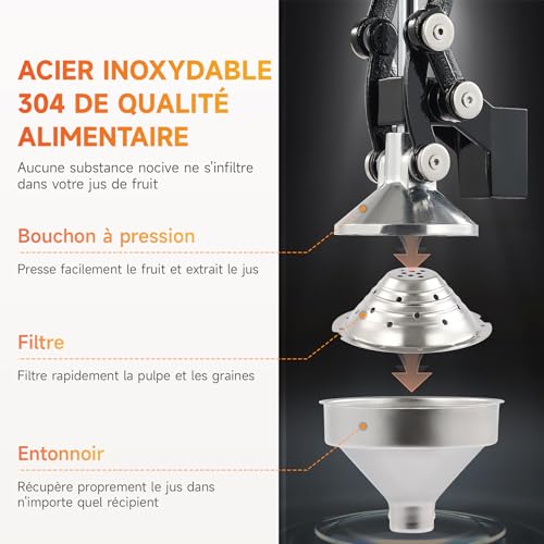 CO-Z Professional Manual Citrus Press Silent Stainless Steel Food Grade Grinder Juice Press Orange Lime Lemon Apple Fruit Black