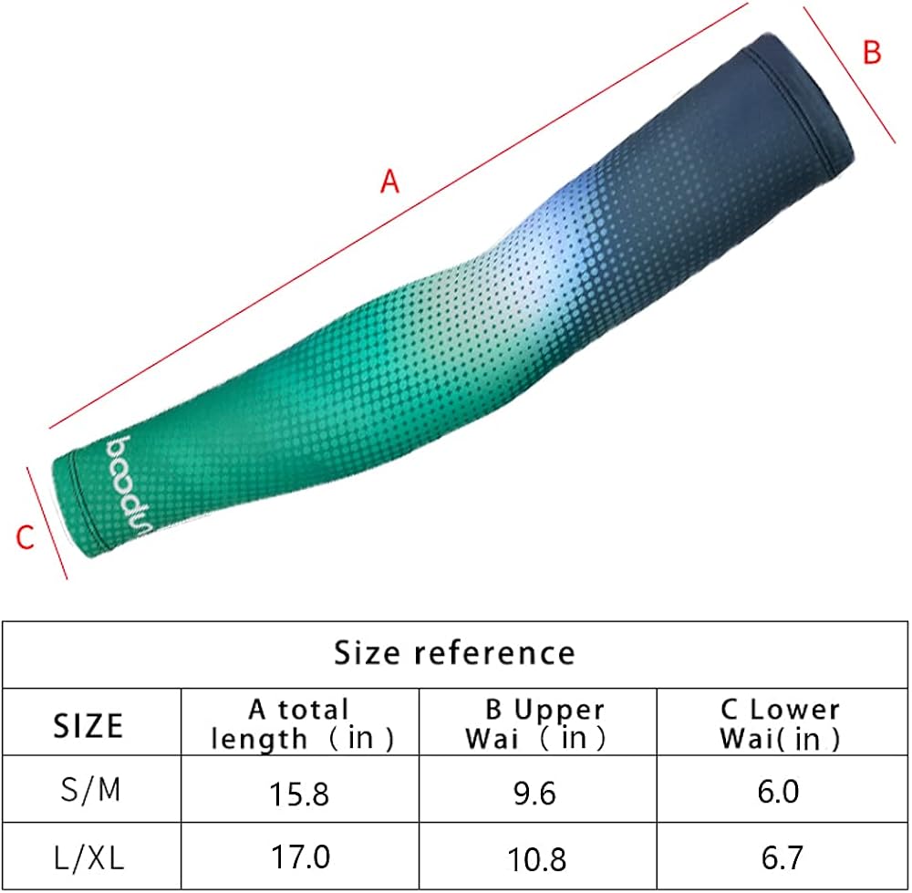 BOODUN Cycling Outdoor Sports Sleeves for Arms Men Women UPF 50+ UV Protection Cooling Sleeves (Blue Green, L/XL): Clothing
