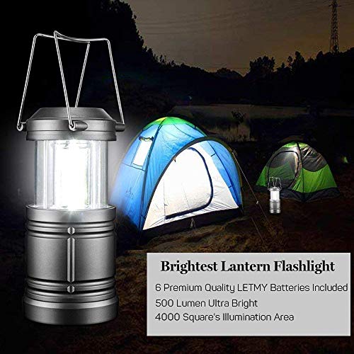 4 Pack LED Camping Lantern Flashlight with 12 AA Batteries - Magnetic Base - New COB LED Technology Emits 500Lumen - Collapsible, Waterproof, Shockproof Camping Light with Detachable Handles by LETMY