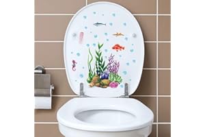 ARPOVIST ﻿2 PCS Ocean Grass Seagrass Coral Starfish Fish Toilet Seat Lid Decals,Self-Adhesive, Removable Waterproof Toilet Seat Stickers, Underwater Bathroom Decor