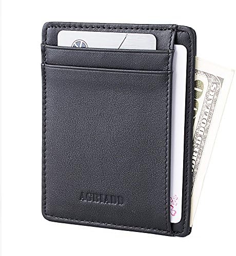 AGBIADD Mens RFID Blocking Minimalist Genuine Leather Slim Wallet