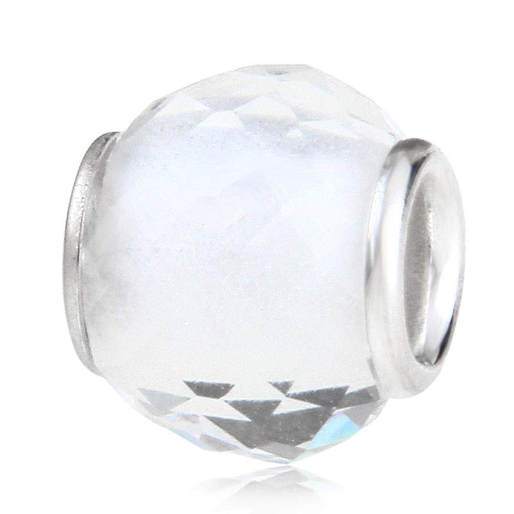 925 Sterling Silver Murano Lampwork Glass Charm Birthstone Charm Birthday Charm Anniversary Charm for Pandora Charm Bracelet … (White)