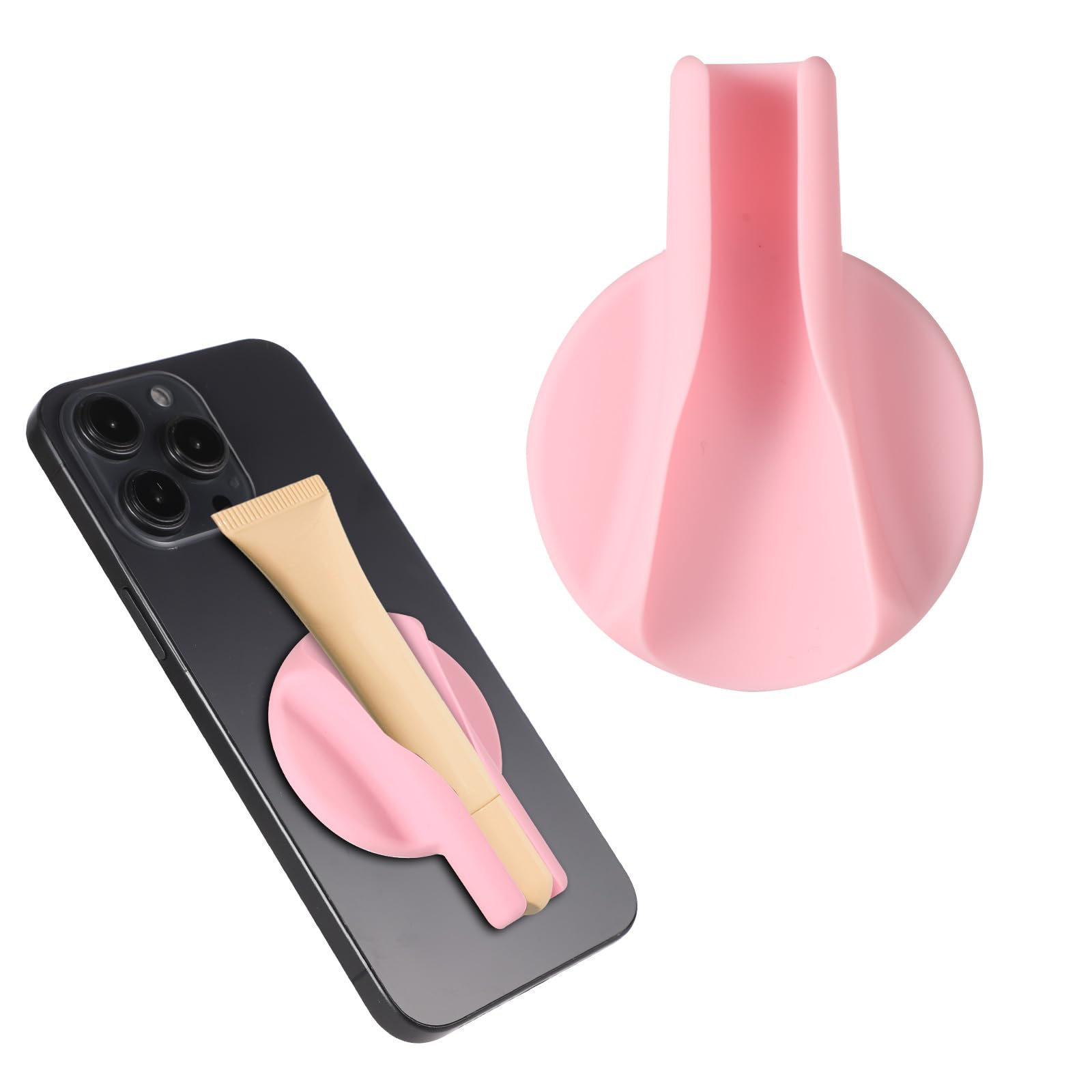 Magnetic Lip Gloss Holder for Cell Phone, Silicone LipMag Holder Easy-Grip Portable Lipgloss Case for iPhone 15/14/13/12 Lipgloss Not Included (Pink)