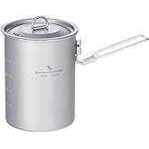 iBasingo 900ml Titanium Pot Camping Cup with Lid Lightweight Portable Bowl for Backpacking Hiking Travel Cookware with Stainless Steel Foldable Handle, Ideal for Coffee, Soup, Cooking Ti2040C