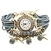 Top Plaza Ethnic Style Womens Wrap Around Watch Rhinestone Beaded Charm Layer Quartz Bracelet Watch - Grey