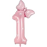 Birthday Number Balloon Bow Happy Birthday Number Balloon Decoration(Pink number 1)
