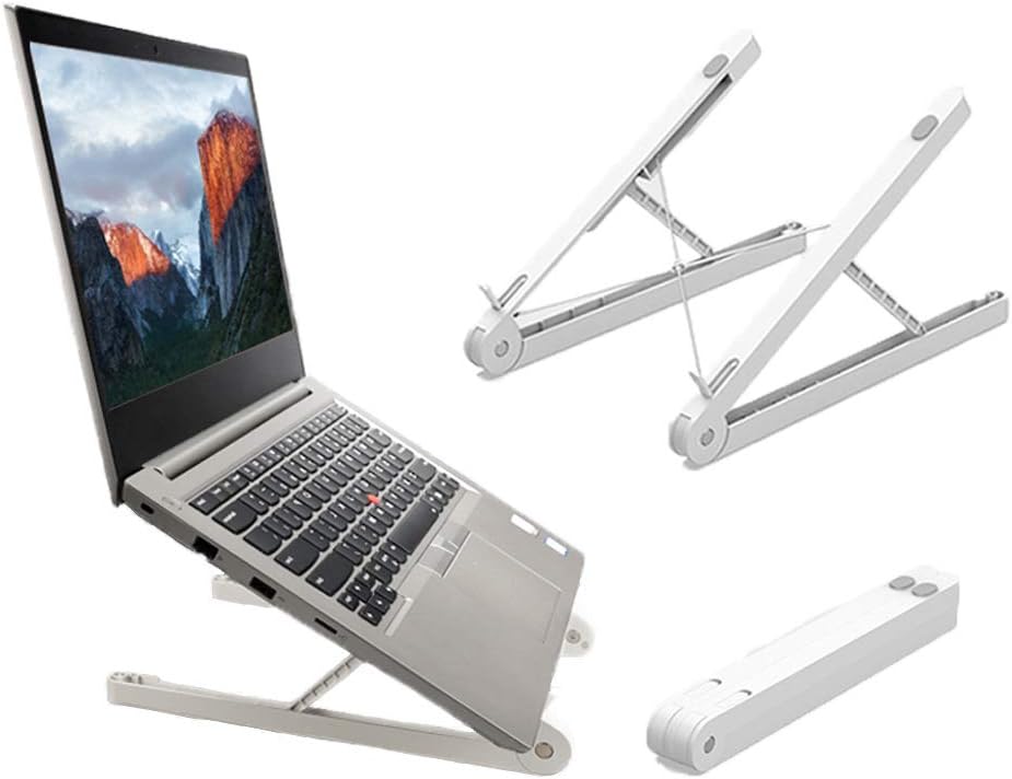 Laptop Stand, Adjustable Height and Foldable Computer Stand for Desk, Portable Laptop Riser Compatible with MAC MacBook Air Pro, Lenovo, HP, Dell, More 10-15.6 Inch Laptops - White