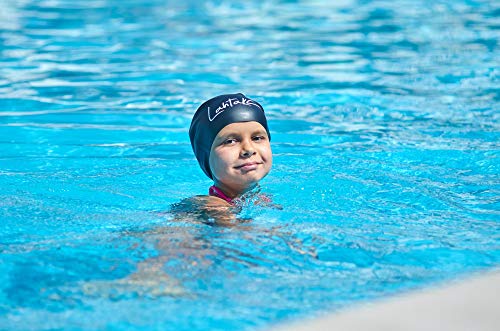 Swim Caps for Long Hair Kids - Swimming Cap for Girls Boys Kids Teens with Long Curly Hair Braids Dreadlocks - 100% Silicone Hypoallergenic Waterproof Swim Hat (Black, Medium)