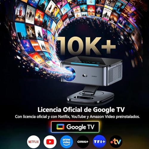 Projector 4K 【FIFA World Cup/1500 ANSI/Google TV】 XIWBSY Projector Voice Control, Autofokus, GTV Projector 38000 Lumens, Official Apps/Live TV, Bluetooth Projector for Home Theater