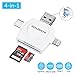 GOLDFOX SD Card Reader, Micro SD TF USB C Card Reader for iPhone iPad Android Mac PC, 4 in 1 Memory Card Reader Adapter with Lightning Micro USB Type C and Standard USB Connector