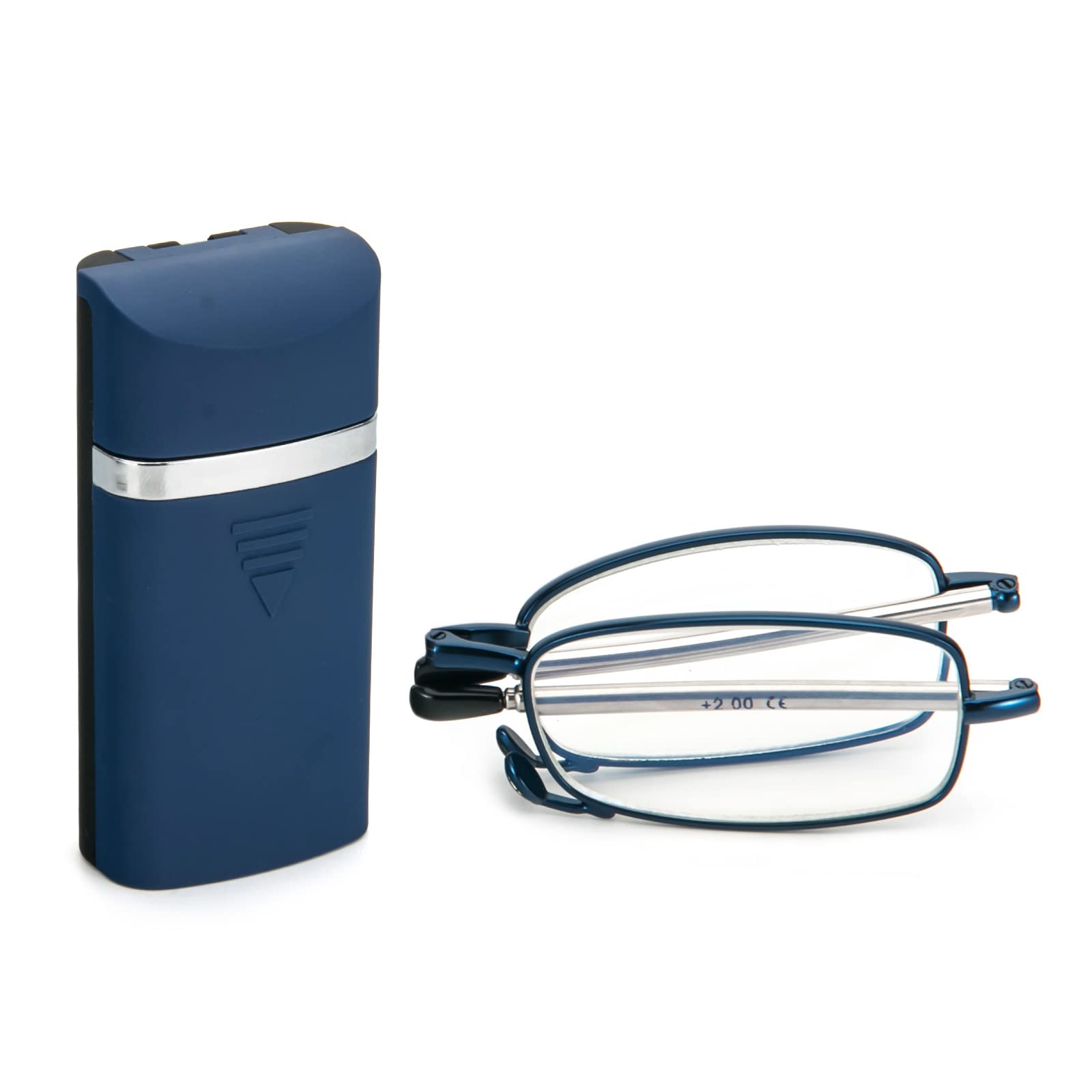 KoKoBin Folding Reading Glasses with Push Cover Box and Anti-Blue Light Reading Glasses Small Portable Reader for Men and Women(Blue,1.5)