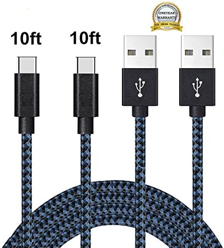 USB Type C Cable, MCUK 2Pack 10ft Nylon Braided Long Cord USB Type A to C Charging Cord for Samsung Galaxy S8/S8+/Note 8, LG G6/G5/V30/V20, Nexus 5X/6P, Nintendo Switch and More (Black+Blue)