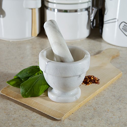 Fox Run Small Marble Mortar and Pestle Set, White, 3.5