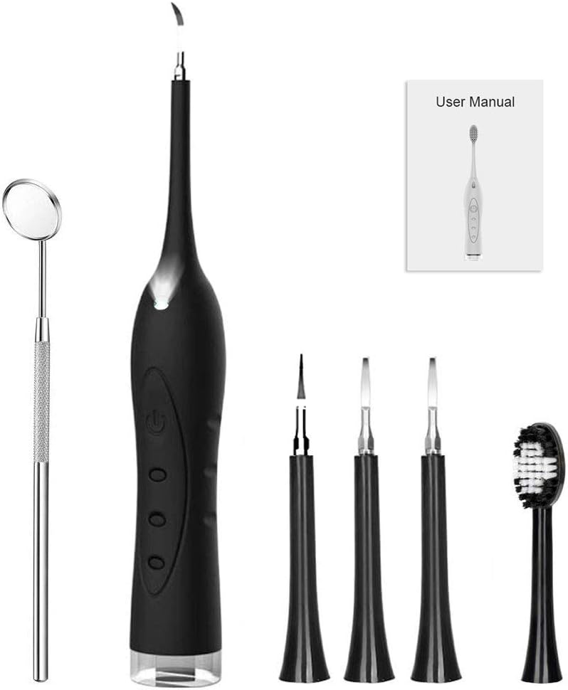 Tartar Remover Electrical Plaque Remover, Portable Dental Calculus Remover with 3 Adjustable Modes, 4Replaceable Tips and 1Toothbrush head and 1Mouth Mirror, USB Rechargeable Teeth Stain Remover
