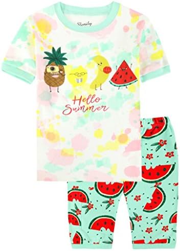 Slenily White Girls Pajamas Sets Fruits Cotton Kids Sleepwears Short Sleeves Shirt Size 10,Colorful/Fruits,