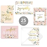 Modern Floral Sympathy Cards / 25 Sympathy cards / 5 designs with matching inside verses