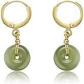 LOOYUUPEE Natural Stone Earrings Vintage Donut Handmade Earrings for Women Dangle Hook Earrings Minimalist Drop Earrings Lucky Jewelry Gift for Mom (925 Sterling Silver with Gold Plated)