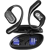Open Ear Headphones Wireless Bluetooth 60H Playtime, IPX7 Waterproof Open Ear Earbud with Ear Hooks, Running Headphones Bluetooth 5.4 Ear Buds with Mic, Sport Headset for Cycling, and Workouts, Black
