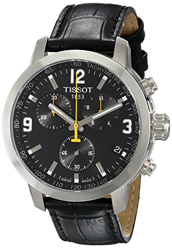 Tissot Men s TIST0554171605700 PRC 200 Chronograph Stainless Steel Watch with Black Leather Band