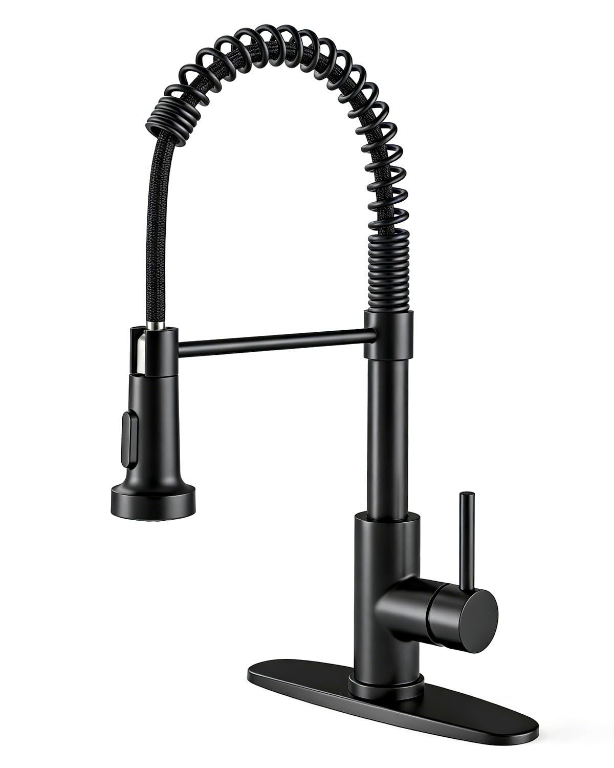 OWOFAN Black Kitchen Faucet with Pull Down Sprayer Stainless Steel Commercial Single Handle Classic Spring Pull Out Kitchen Sink Faucet for Pot Filler Farmhouse Camper Bar Laundry Room 866080R Image