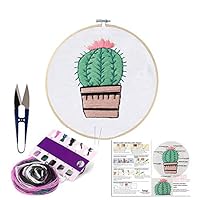 Handmade Embroidery Starter Kit Set with Pattern Including Embroidery Cloth,Bamboo Embroidery Hoop, Color Threads, and Other Tools Kit for Beginners