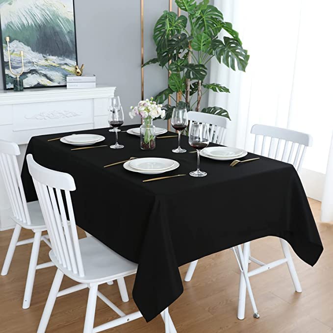 LivinEase Rectangular Tablecloth 140x240cm – 250 GSM Cotton Blend Black Table cloths for 6 to 8 Seater Table - Linen TableCloth Ideal for Christmas, Parties, Halloween and Every Occasions