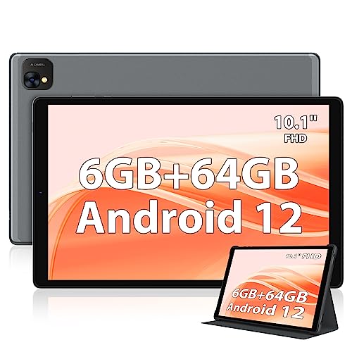 POWMUS Tablet 10 Pulgadas Android 12 WiFi Tableta PC, 6GB RAM+64GB ROM+TF 1TB, Octa-Core, 1920×1200 FHD, 13MP+8MP, Batería 8000mAh, BT5.0,GPS,Google GMS Certified Tablet con Funda-Gris