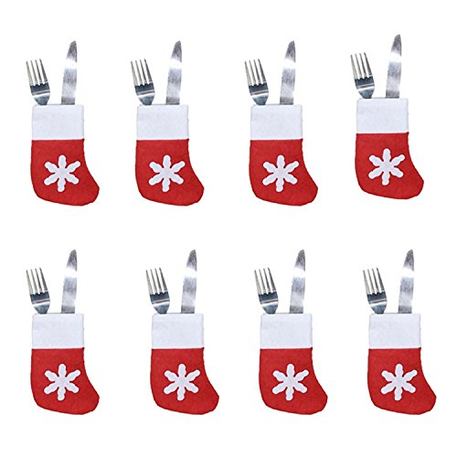 HMILYDYK Christmas Table Decoration Socks Beautiful Decorative Tableware Holders Candy Pouch Bag Xmas Tree Hanging Decor, 8 Pack