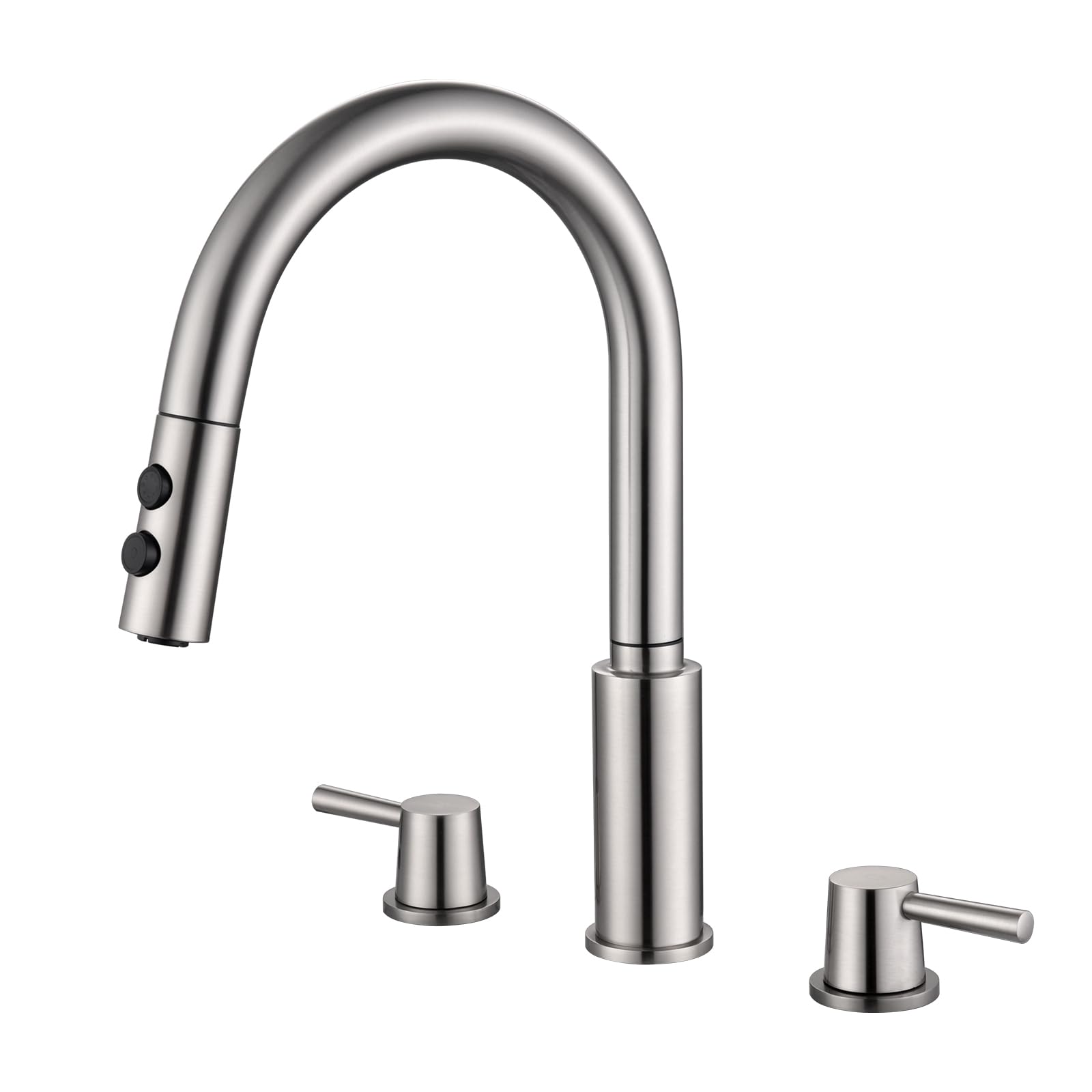RULIA Brand, Double Handle Kitchen Faucet, 3 Holes Sink Faucet, Pull