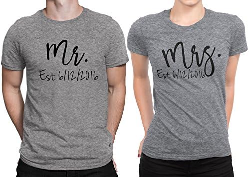 Mr Mrs Est Newly Married Couple Matching T-shirt Honeymoon valentine Anniversary